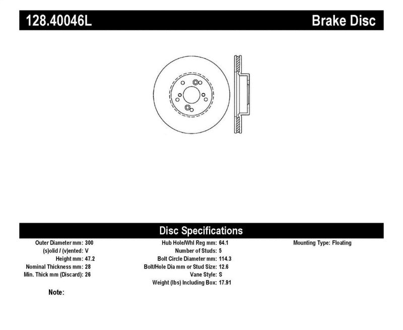 StopTech 99-08 Acura TL (STD Caliber) / 01-03 CL / 04-09 TSX Cross Drilled Left Front Rotor