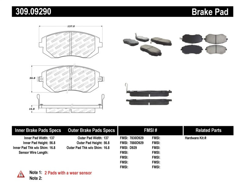 Stoptech 03-10 Subaru Forester/Impreza / 02-12 Subaru Legacy/Outback Sport Brake Pads - Front