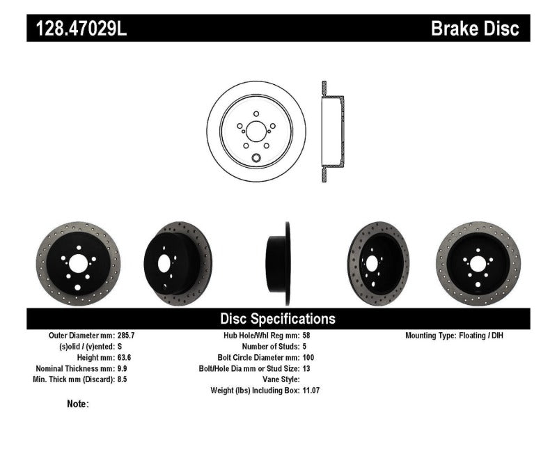 StopTech 08-10 WRX Drilled Left Rear Rotor